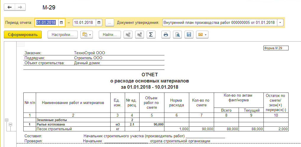 М29 в строительстве образец