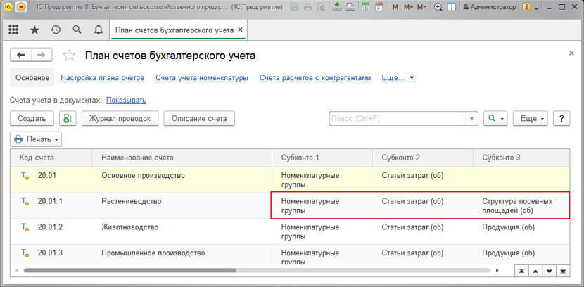 План счетов для сельскохозяйственных организаций
